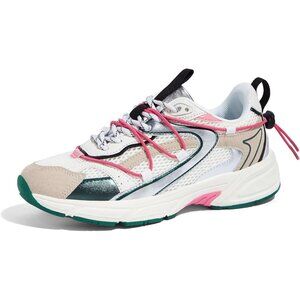 Lucky Step Women's Beige Pink Walking Shoes Running Platform Mesh Casual